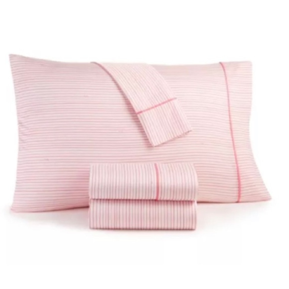 Charter Club Kids 100 % Cotton Pink White Stripes 3 Piece twin Sheet Set